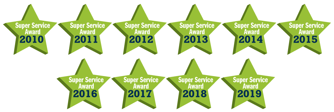 Angi Superior Service Awards from 2010 through 2019